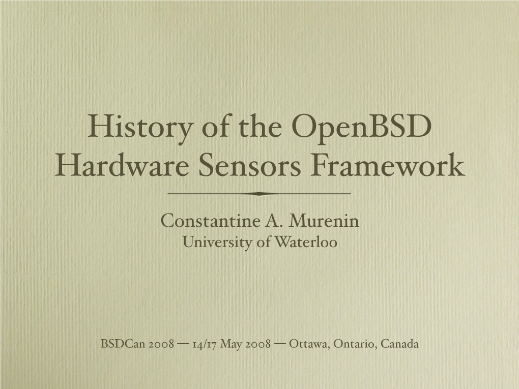 History of the Openbsd Hardware Sensors Framework