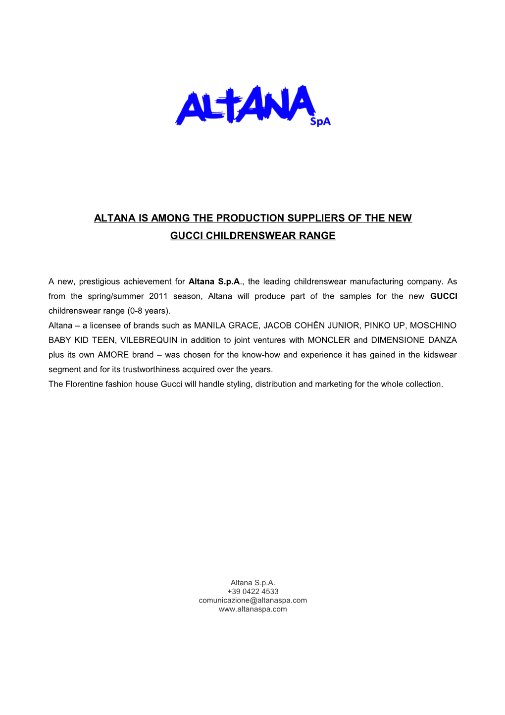 Altana Is Among the Production Suppliers of the New