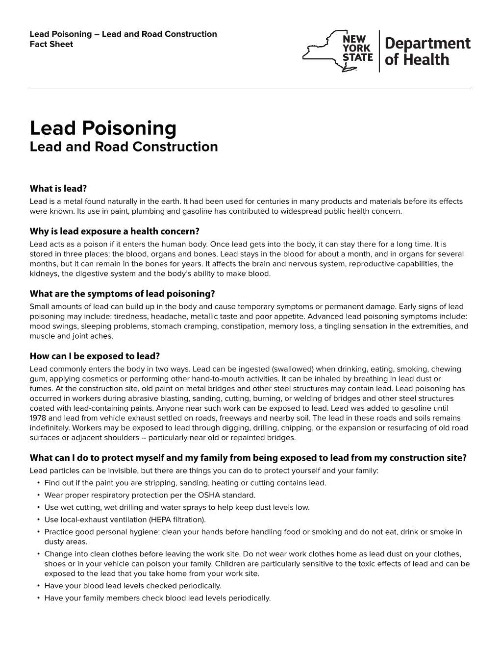 Lead Poisoning: Lead & Road Construction