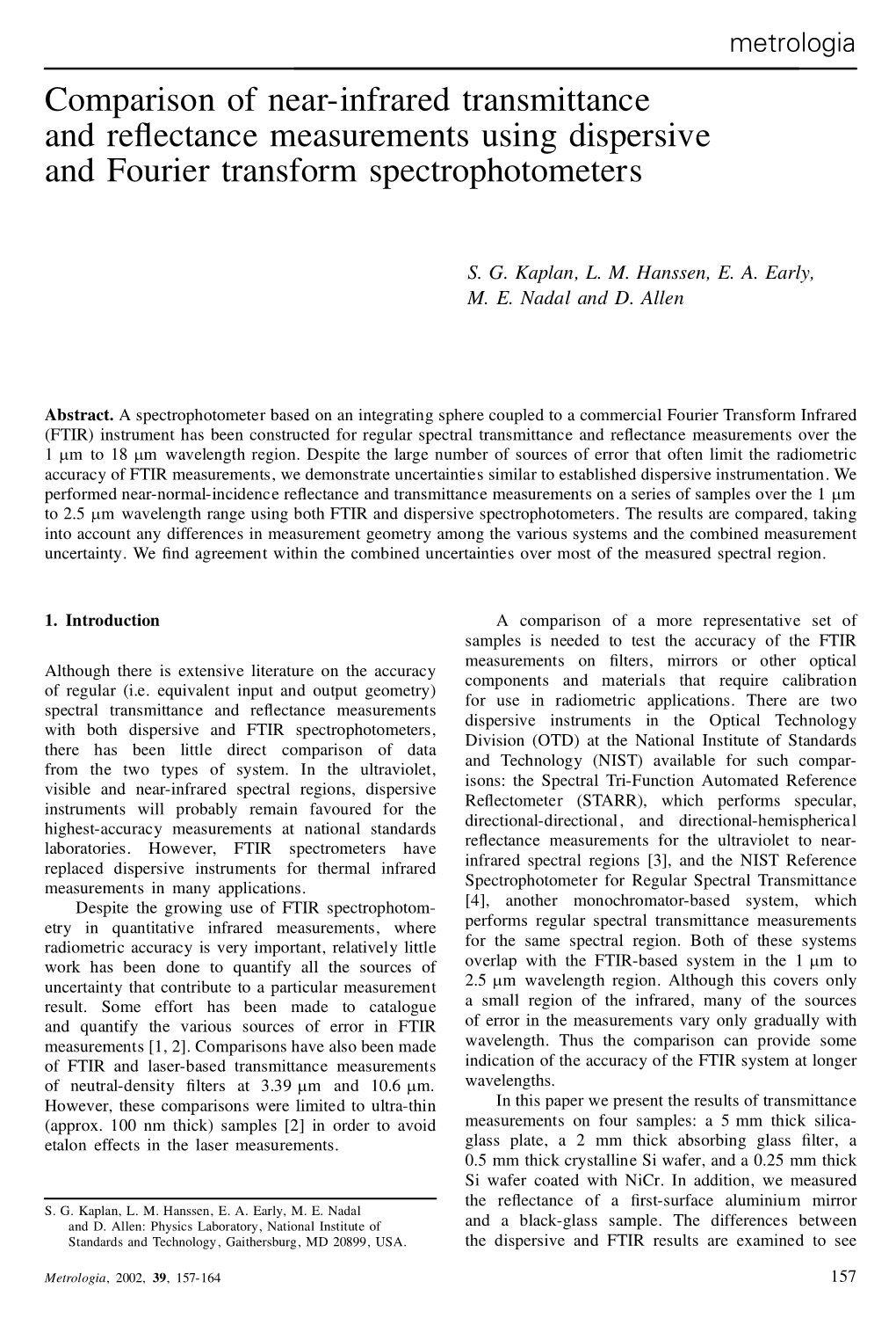 Comparison of Near-Infrared Transmittance and Re Ectance