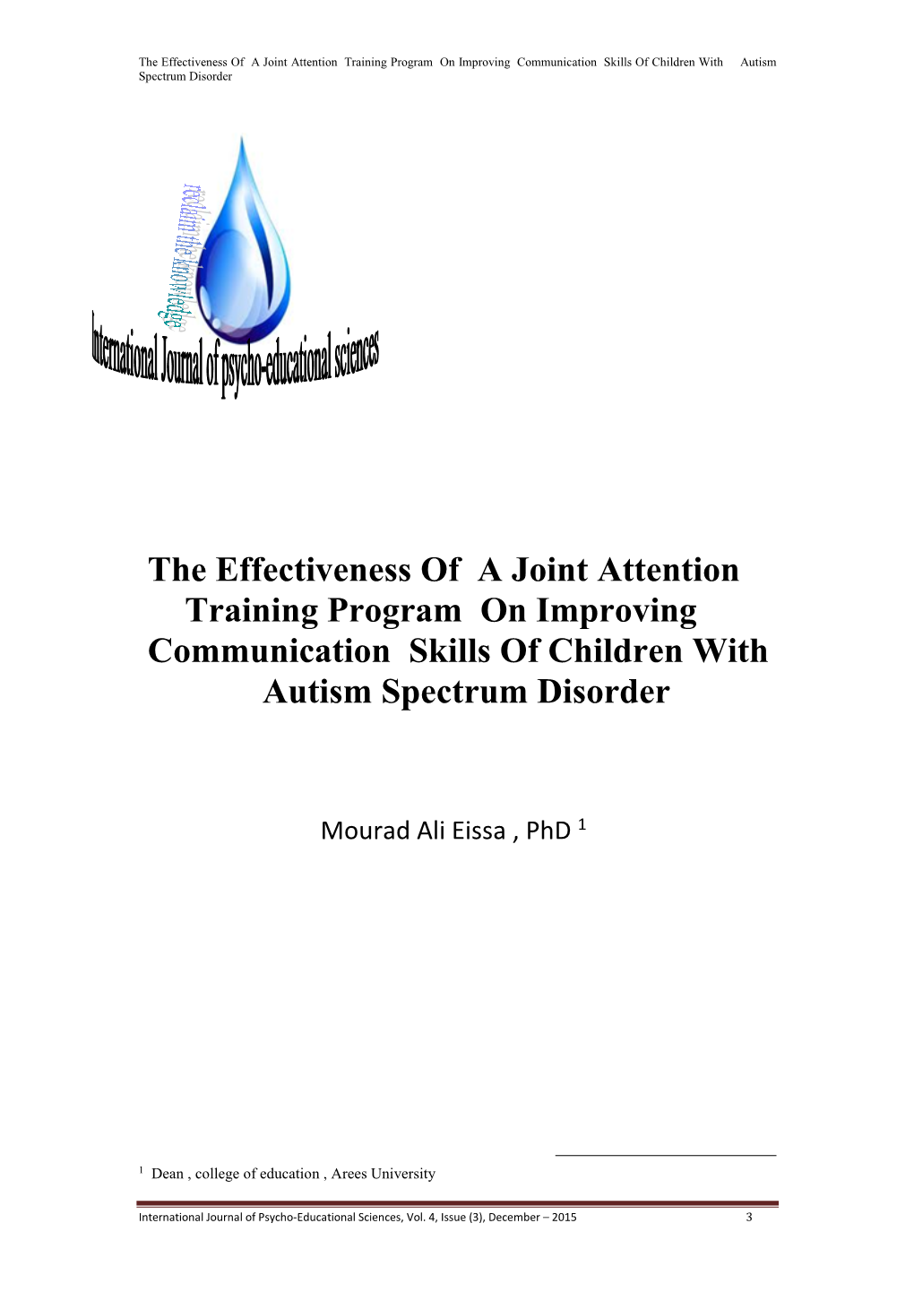 The Effectiveness of a Joint Attention Training Program on Improving Communication Skills of Children with Autism Spectrum Disorder