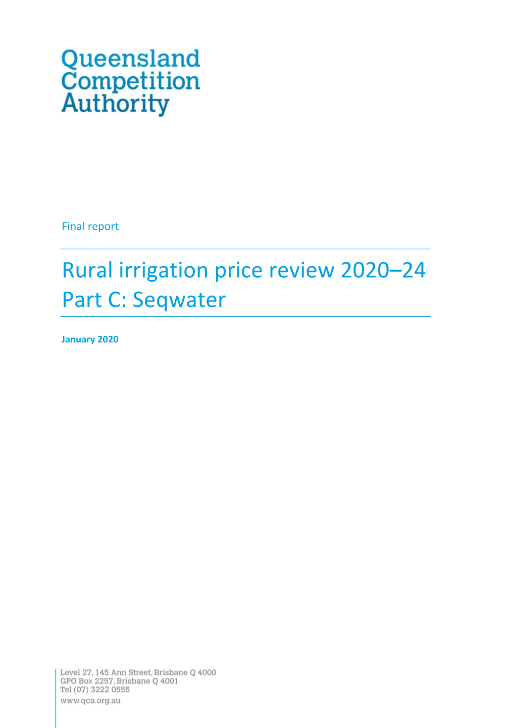Rural Irrigation Price Review 2020–24 Part C: Seqwater