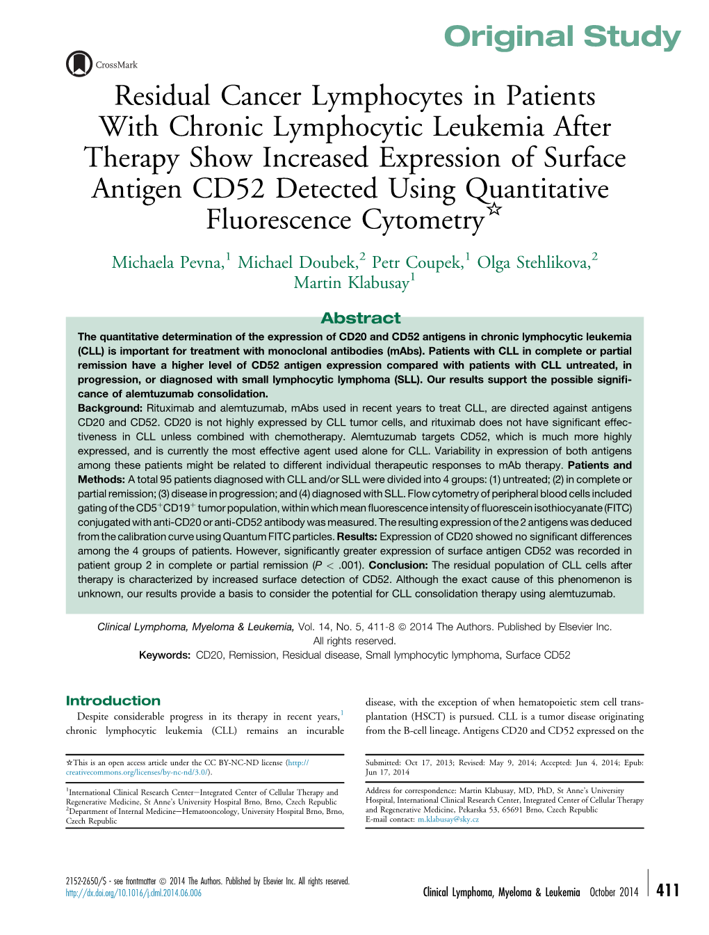 Chronic Lymphocytic Leukemia After Therapy Show Increased Expression of Surface