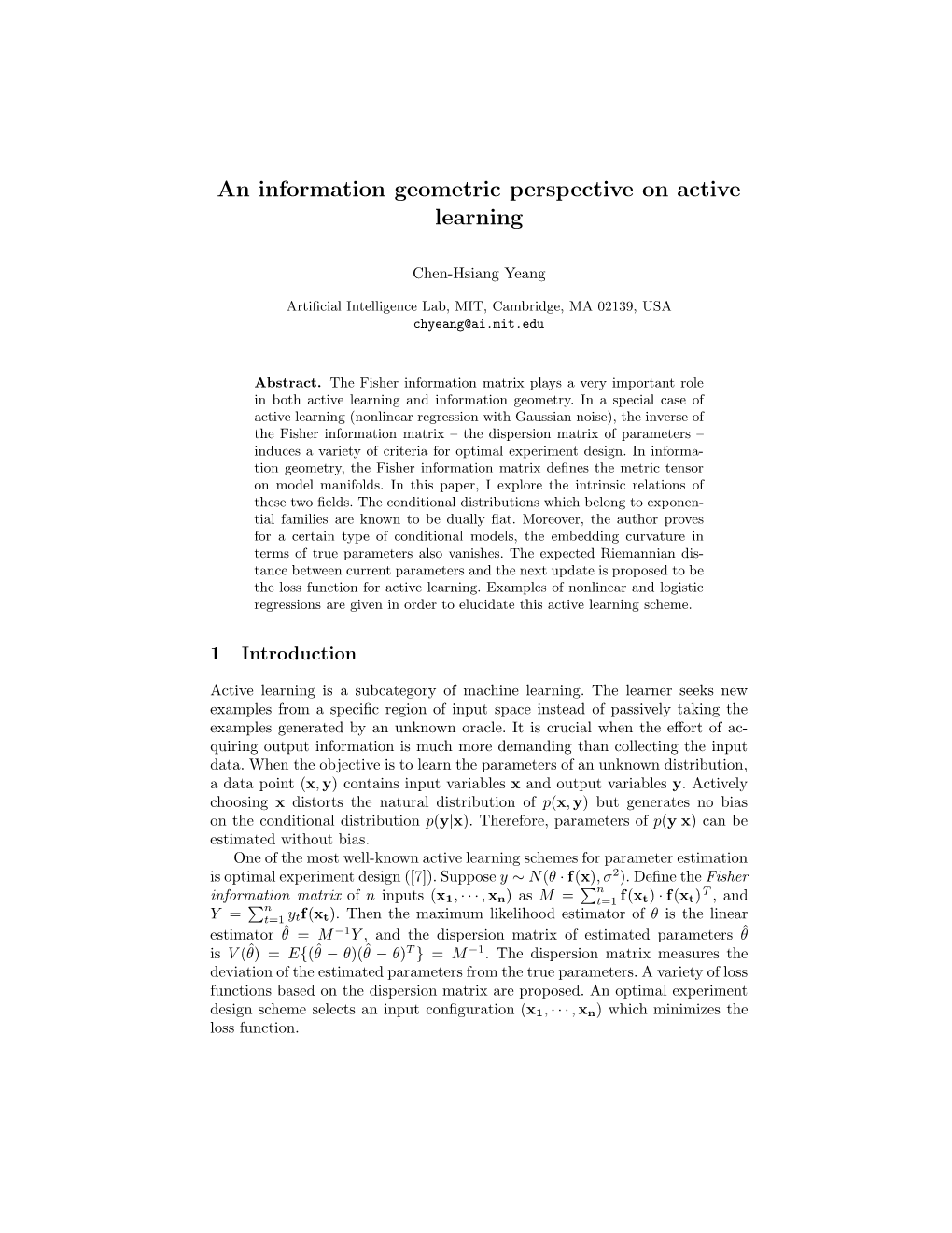 An Information Geometric Perspective on Active Learning