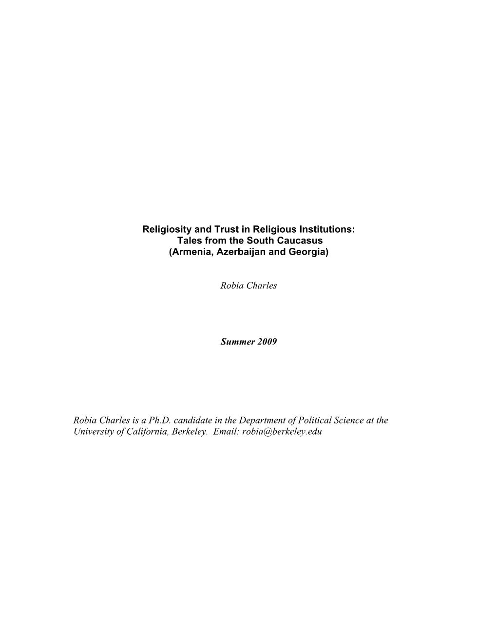 Religiosity and Trust in Religious Institutions: Tales from the South Caucasus (Armenia, Azerbaijan and Georgia)