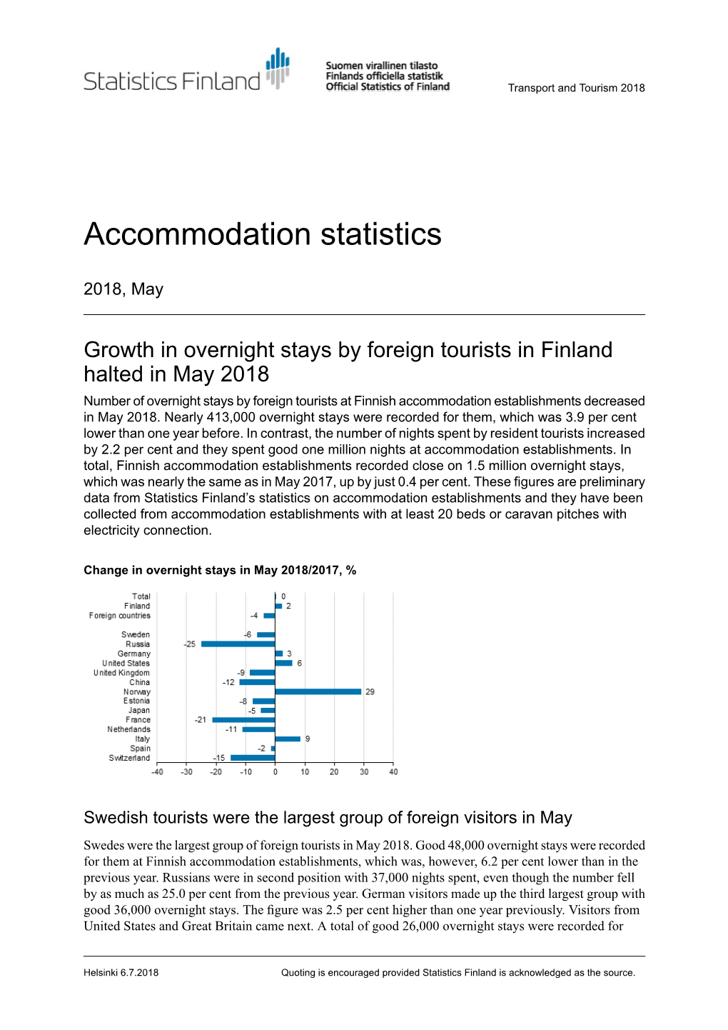 Accommodation Statistics 2018