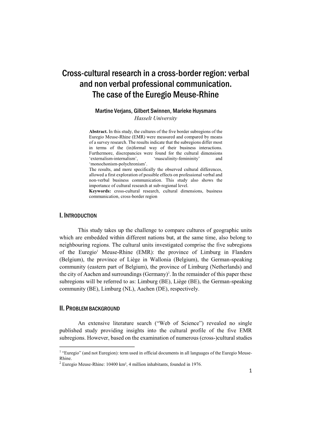 Cross-Cultural Research in a Cross-Border Region: Verbal and Non Verbal Professional Communication