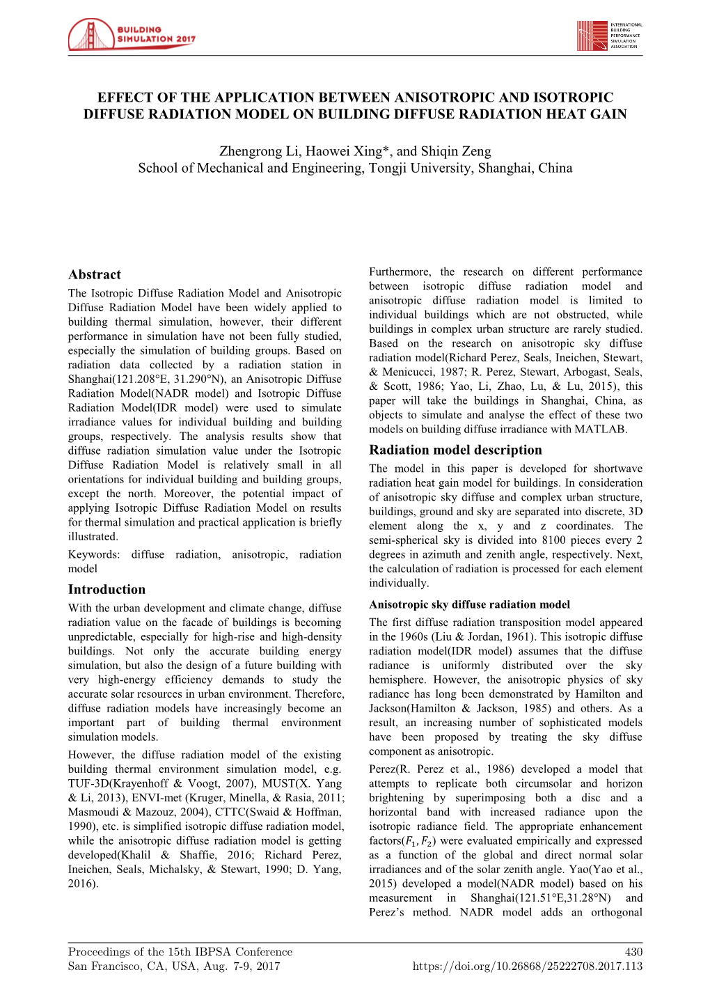 Effect of the Application Between Anisotropic and Isotropic Diffuse Radiation Model on Building Diffuse Radiation Heat Gain