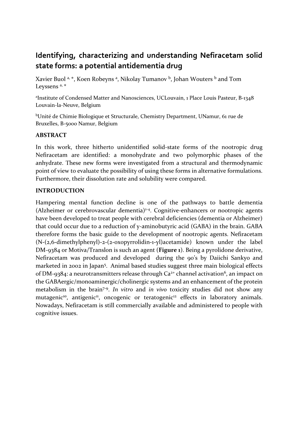 Identifying, Characterizing and Understanding Nefiracetam Solid State Forms: a Potential Antidementia Drug