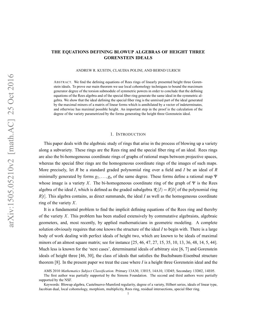 Arxiv:1505.05210V2 [Math.AC]