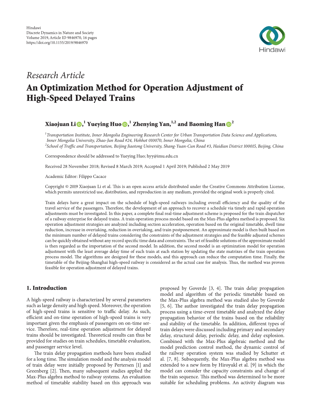 An Optimization Method for Operation Adjustment of High-Speed Delayed Trains