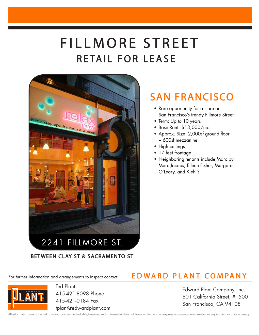 Fillmore Street Retail for Lease