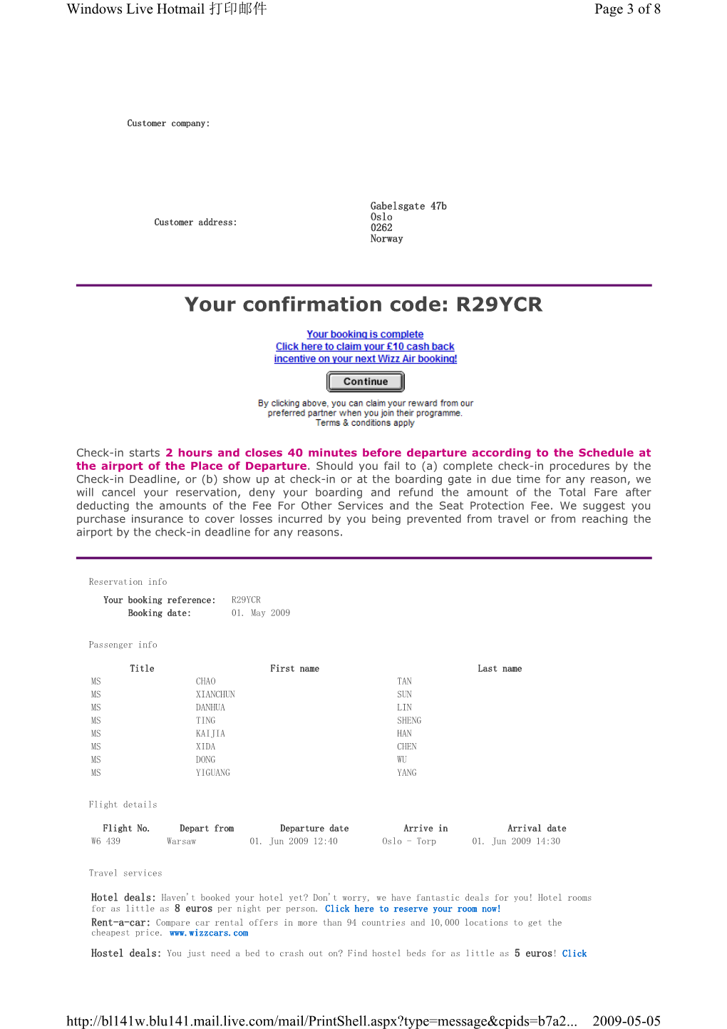 Your Confirmation Code: R29YCR