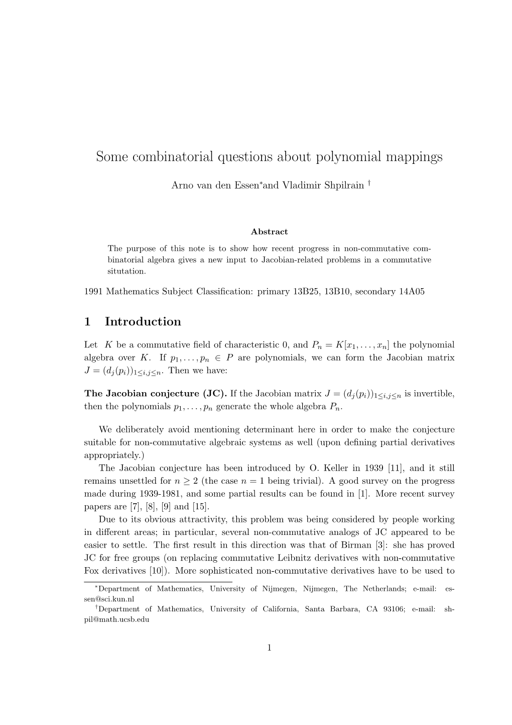 Some Combinatorial Questions About Polynomial Mappings