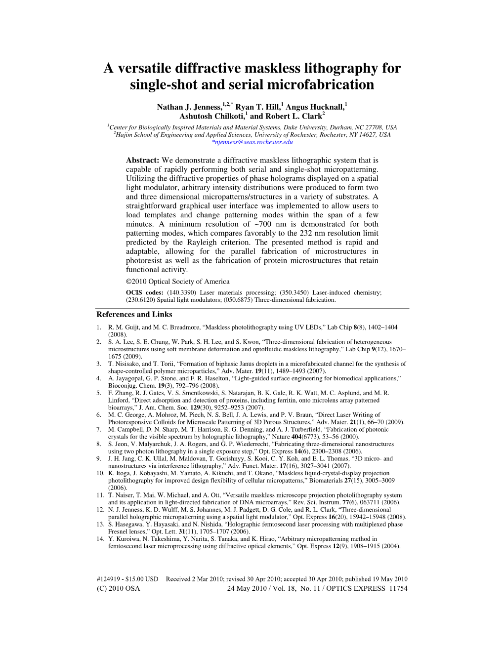 A Versatile Diffractive Maskless Lithography for Single-Shot and Serial Microfabrication