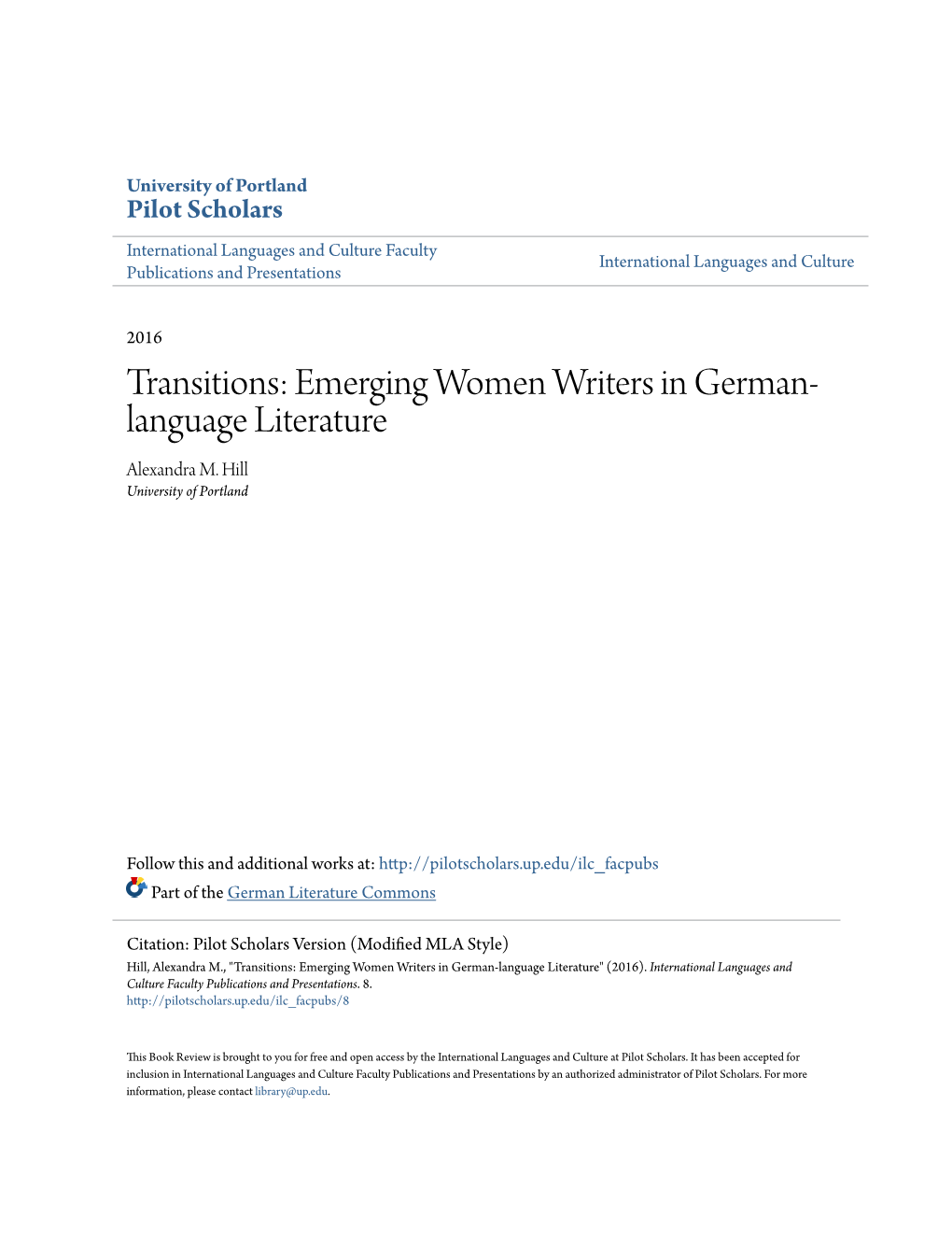 Transitions: Emerging Women Writers in German-Language Literature