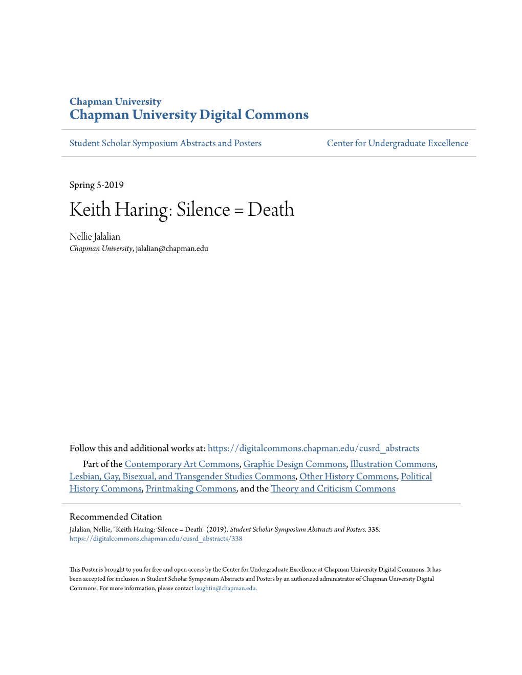 Silence = Death Nellie Jalalian Chapman University, Jalalian@Chapman.Edu