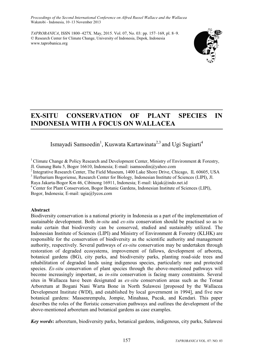 Ex-Situ Conservation of Plant Species in Indonesia with a Focus on Wallacea