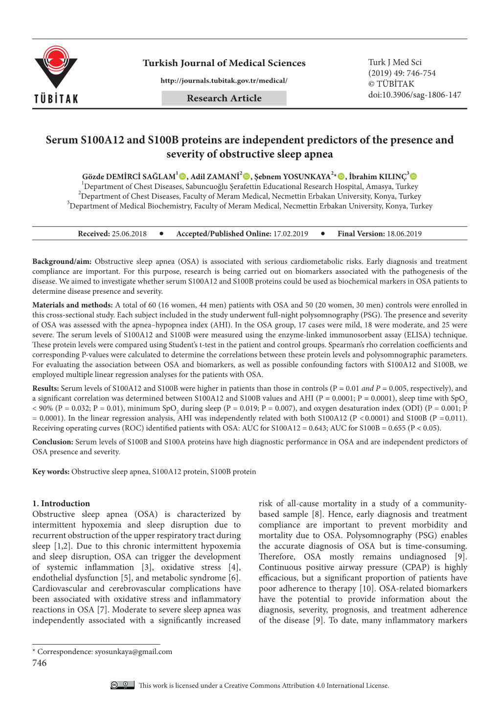 Serum S100A12 and S100B Proteins Are Independent Predictors of the Presence and Severity of Obstructive Sleep Apnea