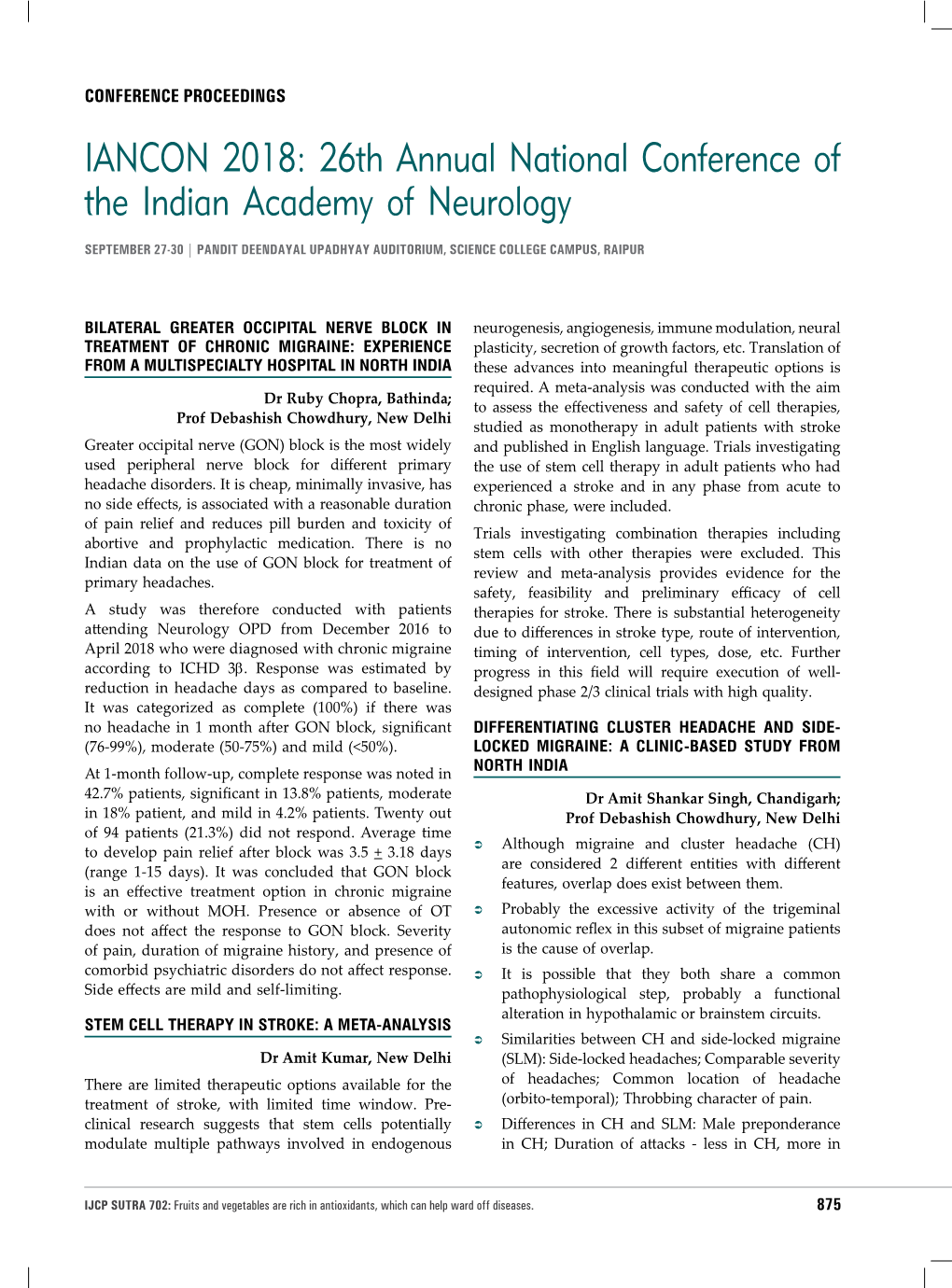 26Th Annual National Conference of the Indian Academy of Neurology