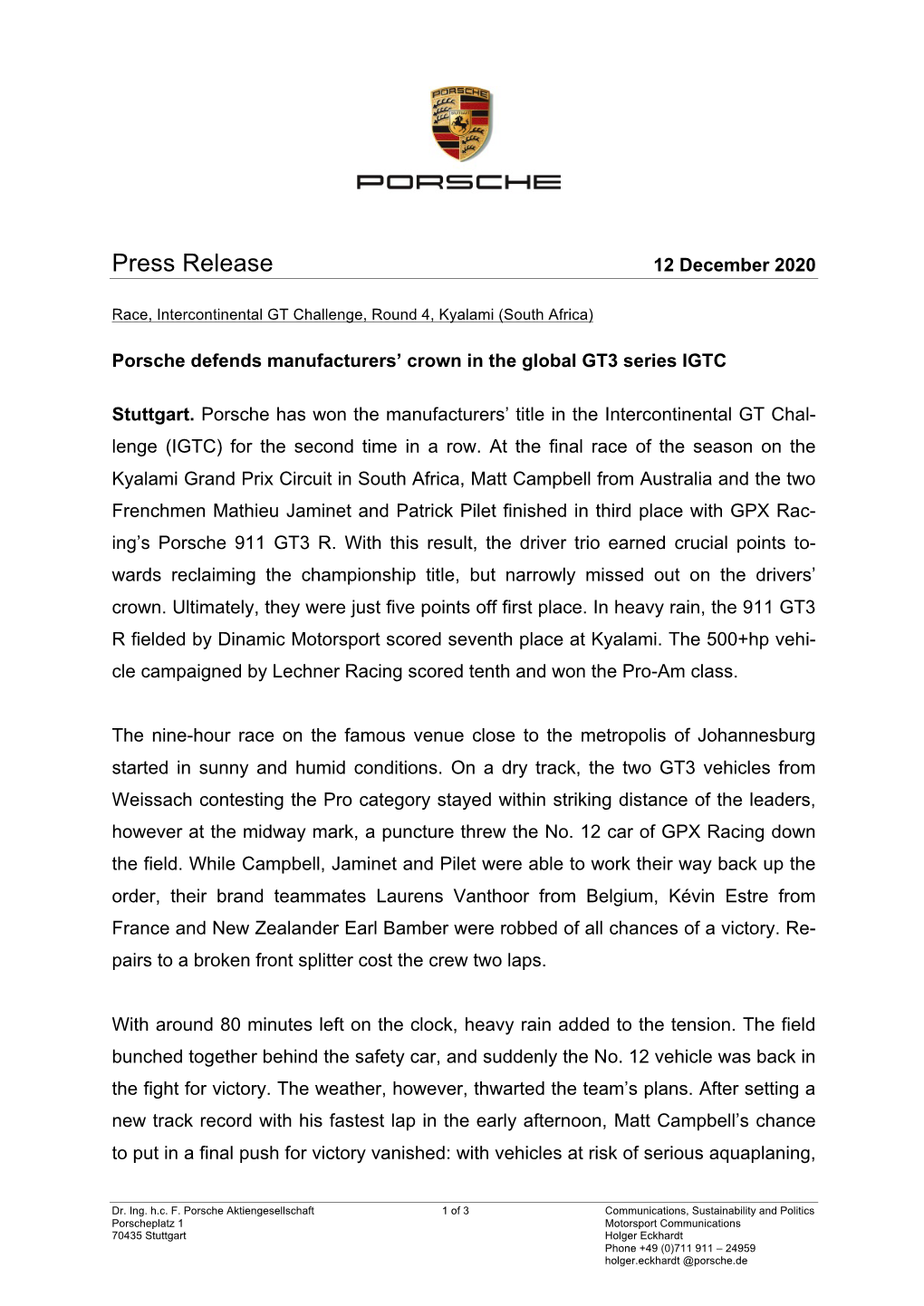 Press Release 12 December 2020