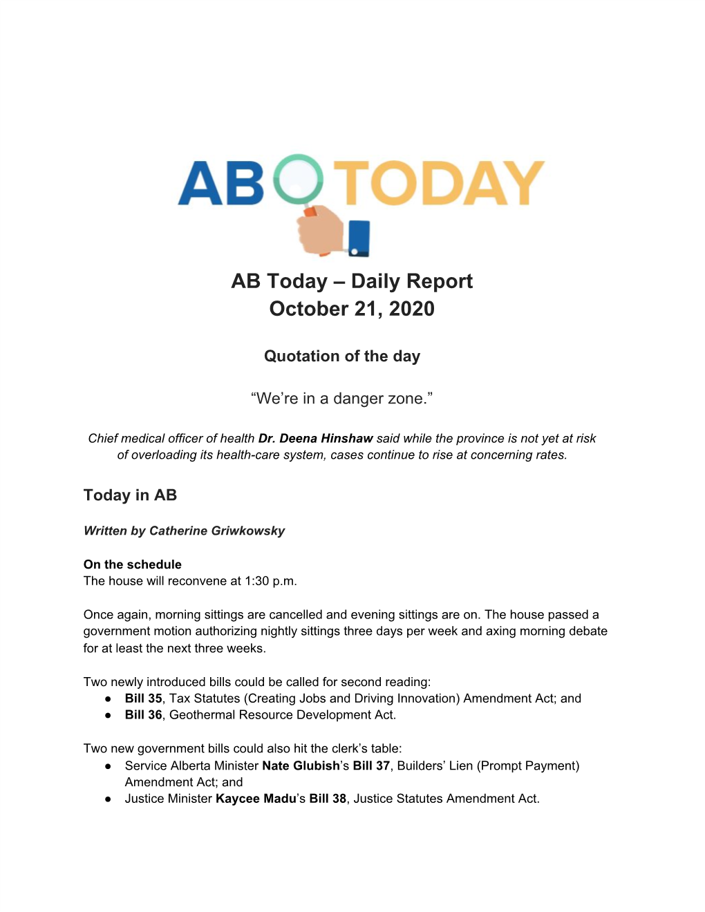 AB Today – Daily Report October 21, 2020