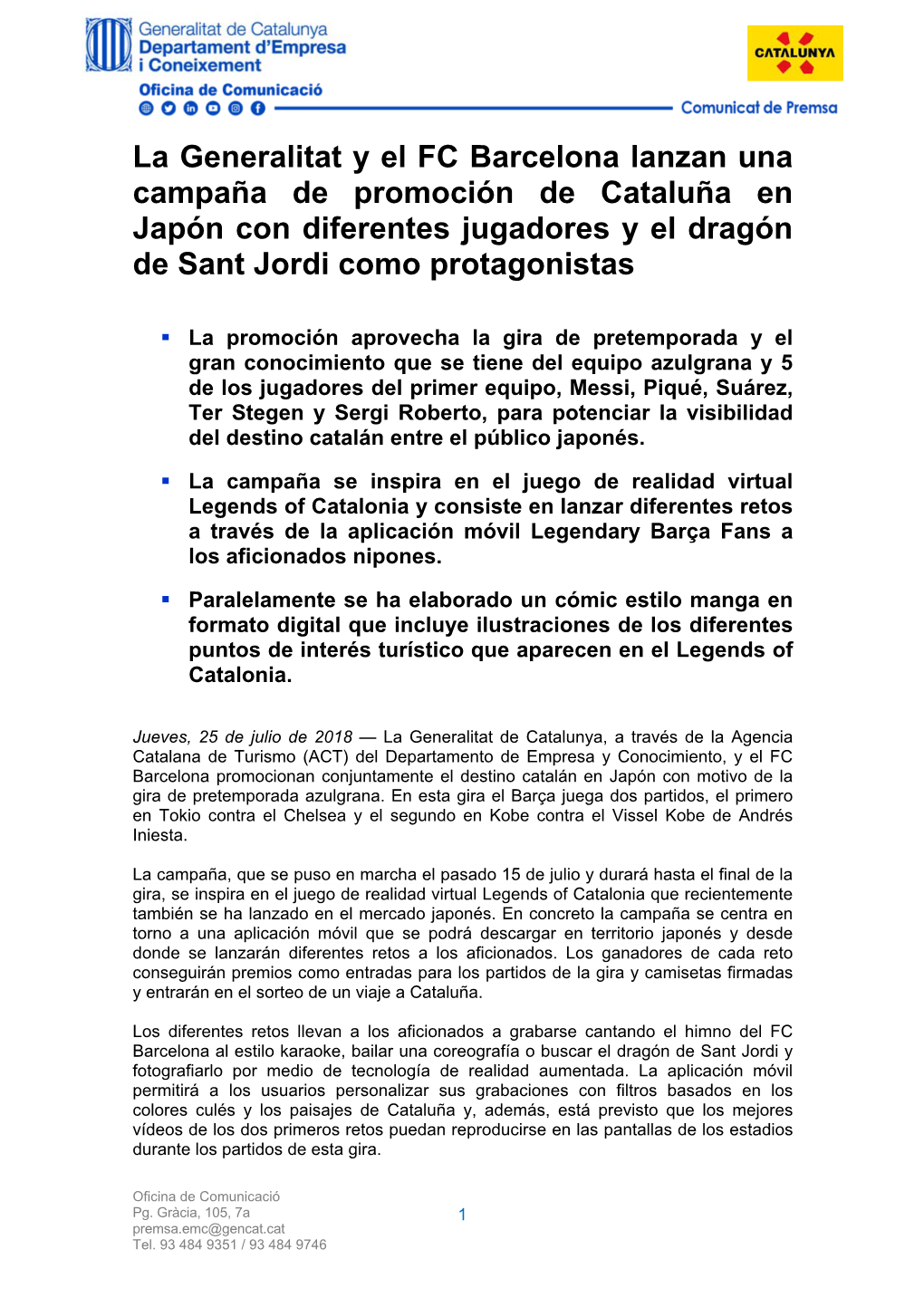 La Generalitat Y El FC Barcelona Lanzan Una Campaña De Promoción De Cataluña En Japón Con Diferentes Jugadores Y El Dragón De Sant Jordi Como Protagonistas