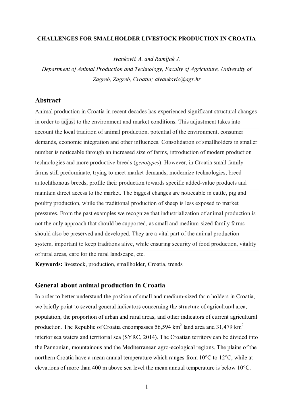 Challenges for Smallholder Livestock Production in Croatia