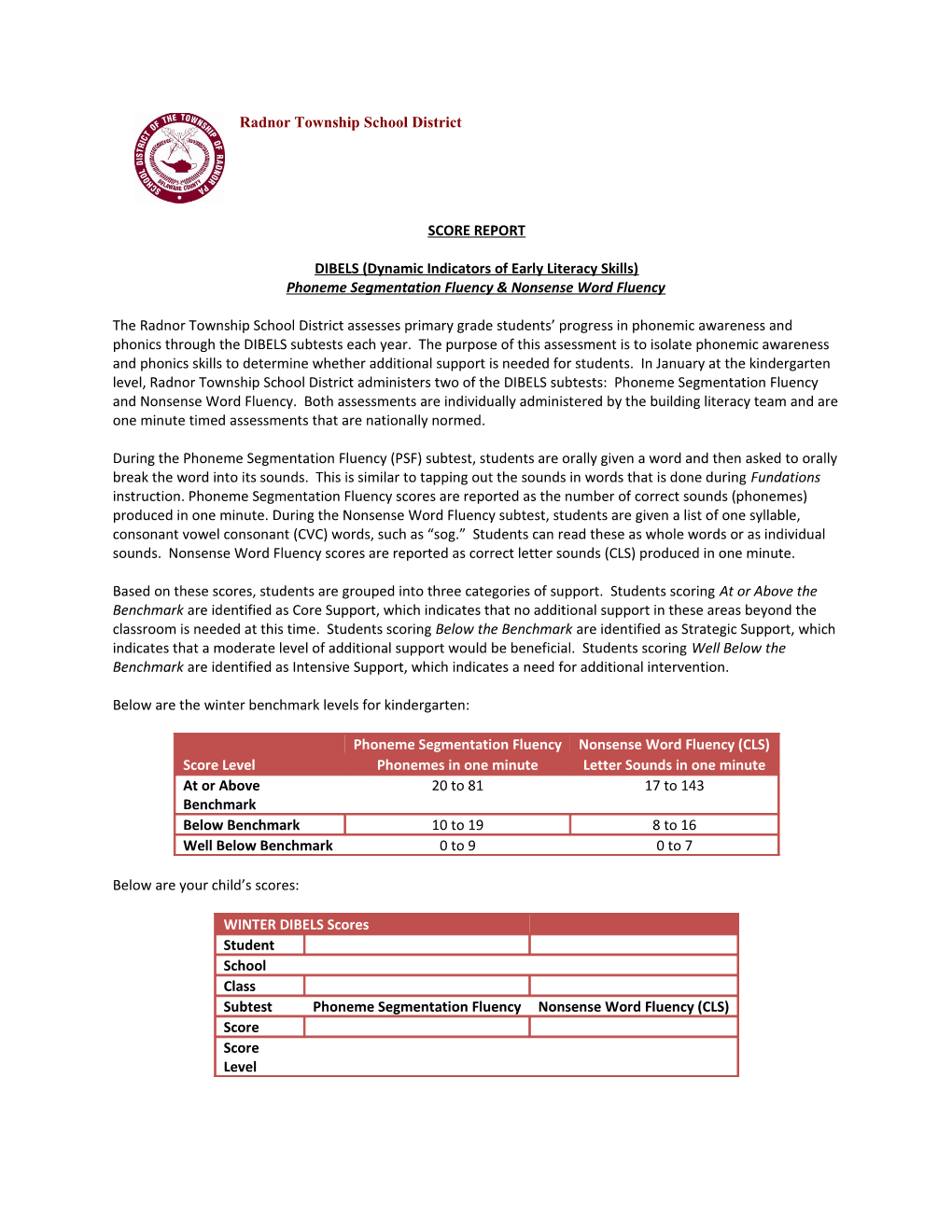 DIBELS (Dynamic Indicators of Early Literacy Skills)