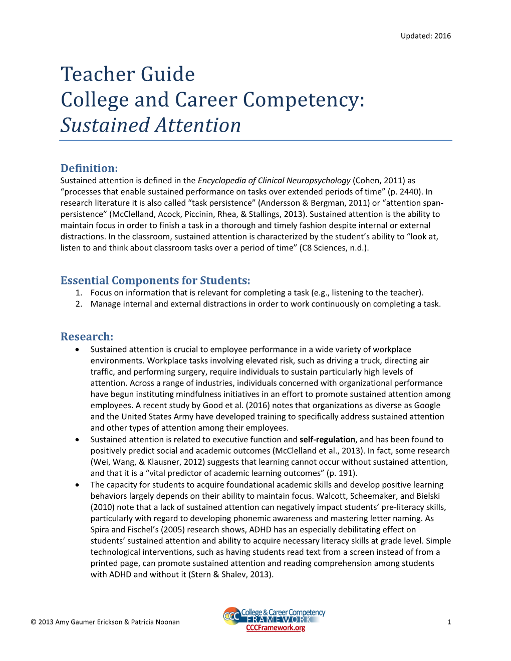 Teacher Guide College and Career Competency: Sustained Attention