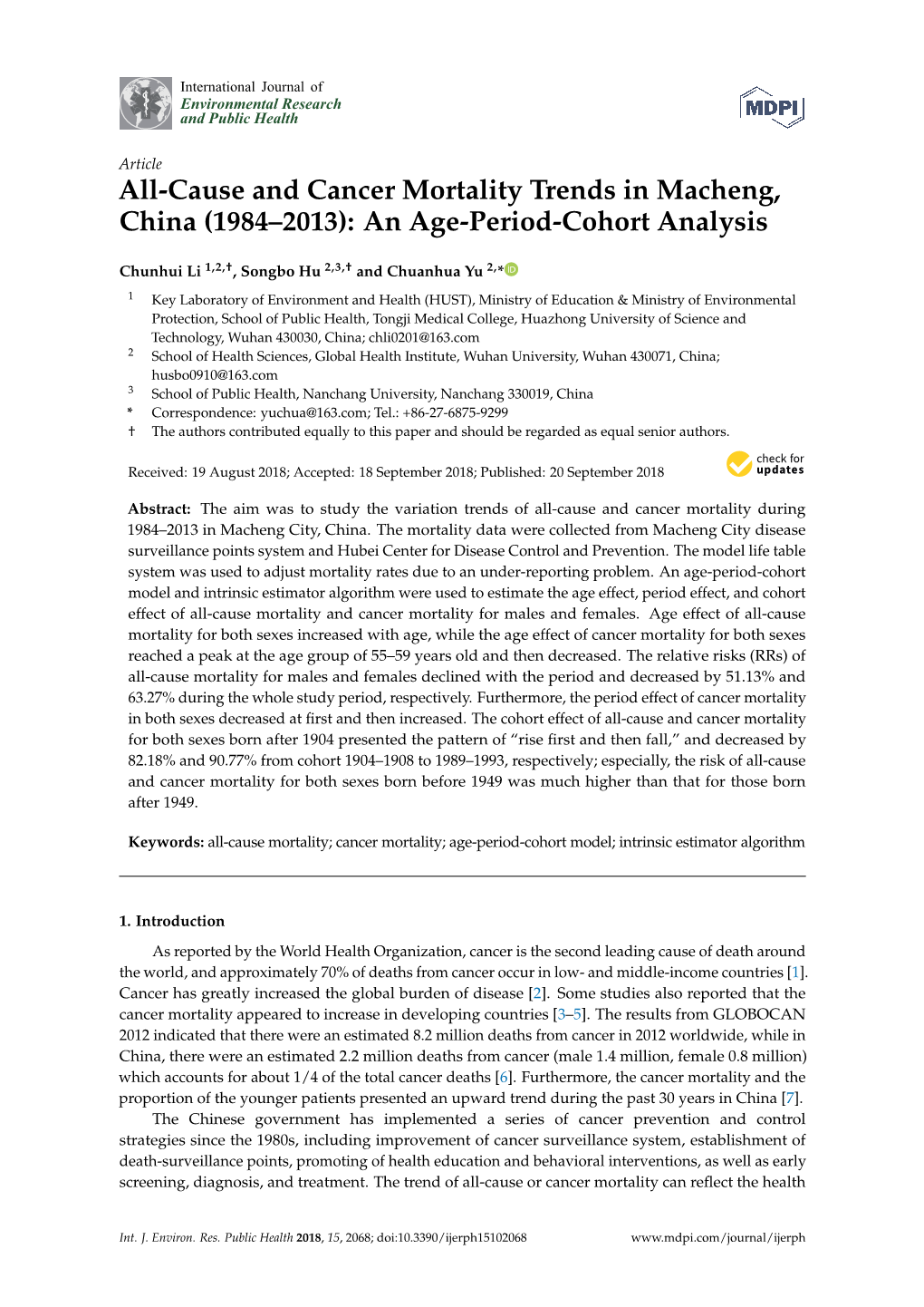 All-Cause and Cancer Mortality Trends in Macheng, China (1984–2013): an Age-Period-Cohort Analysis