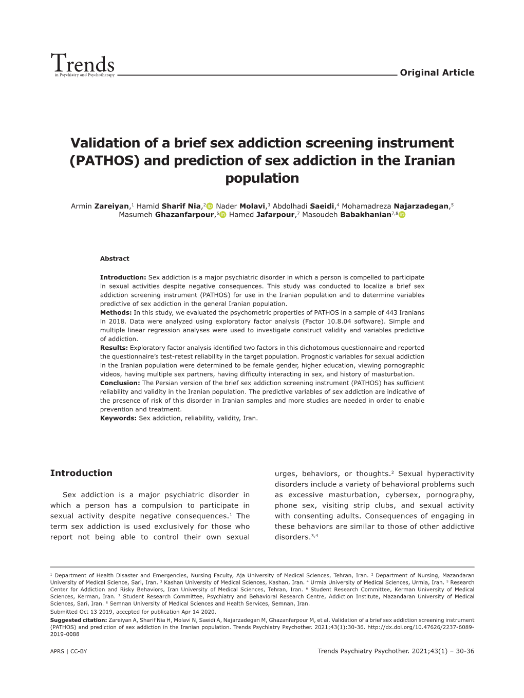 Trends Psychiatry Psychother