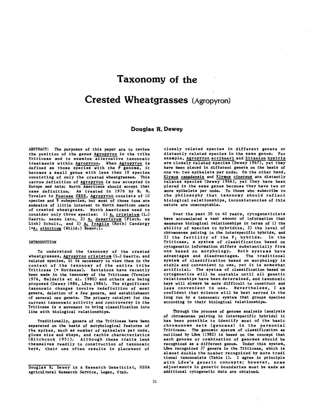 Taxonomy of the Crested Wheatgrasses (Agropyron)