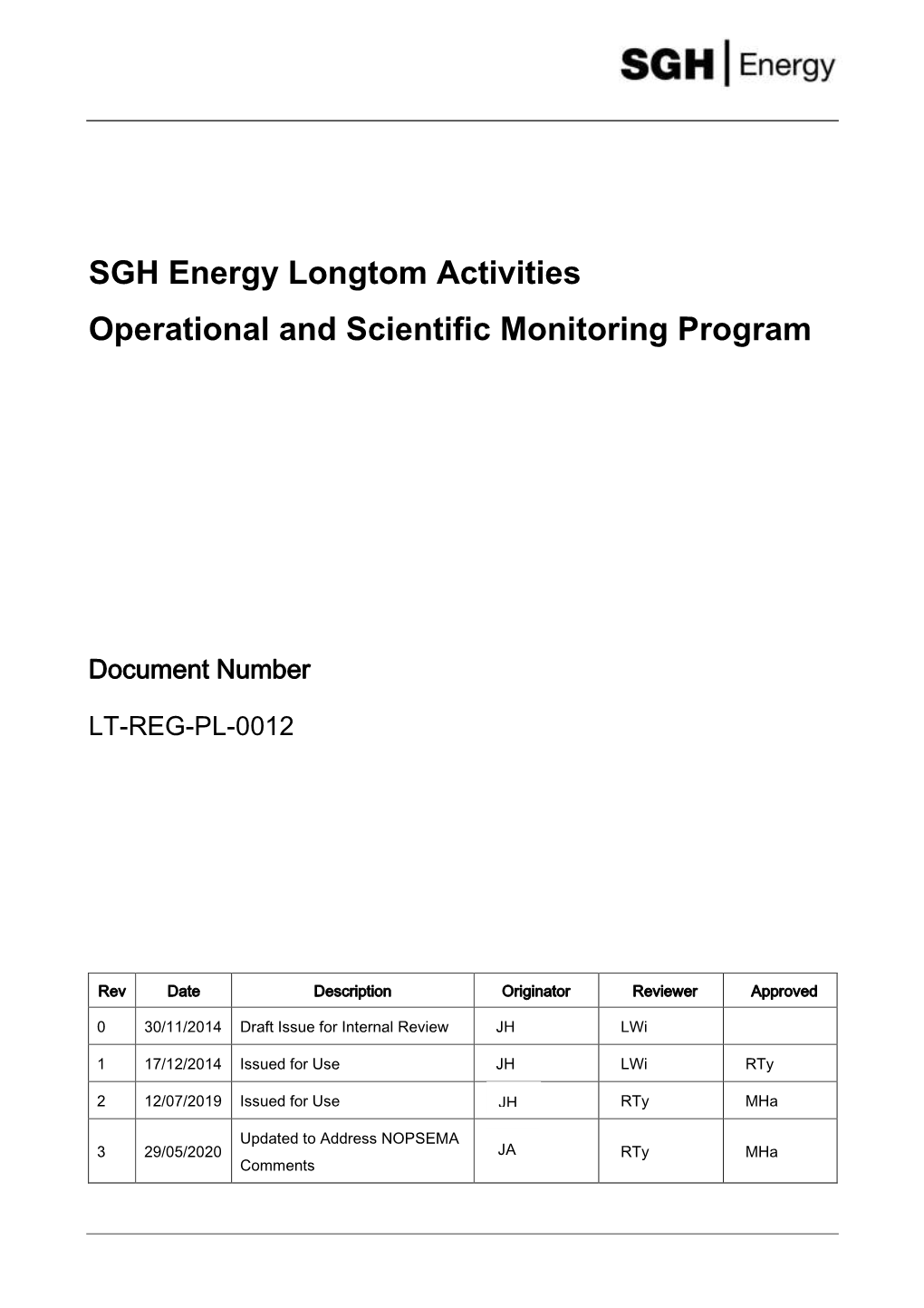 SGH Energy Longtom Activities Operational and Scientific Monitoring Program