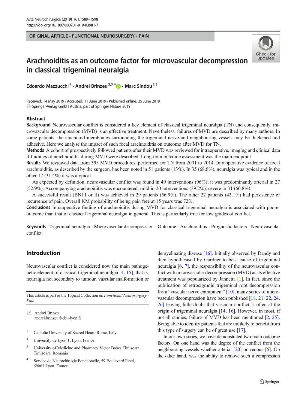 Arachnoiditis As an Outcome Factor for Microvascular Decompression in Classical Trigeminal Neuralgia