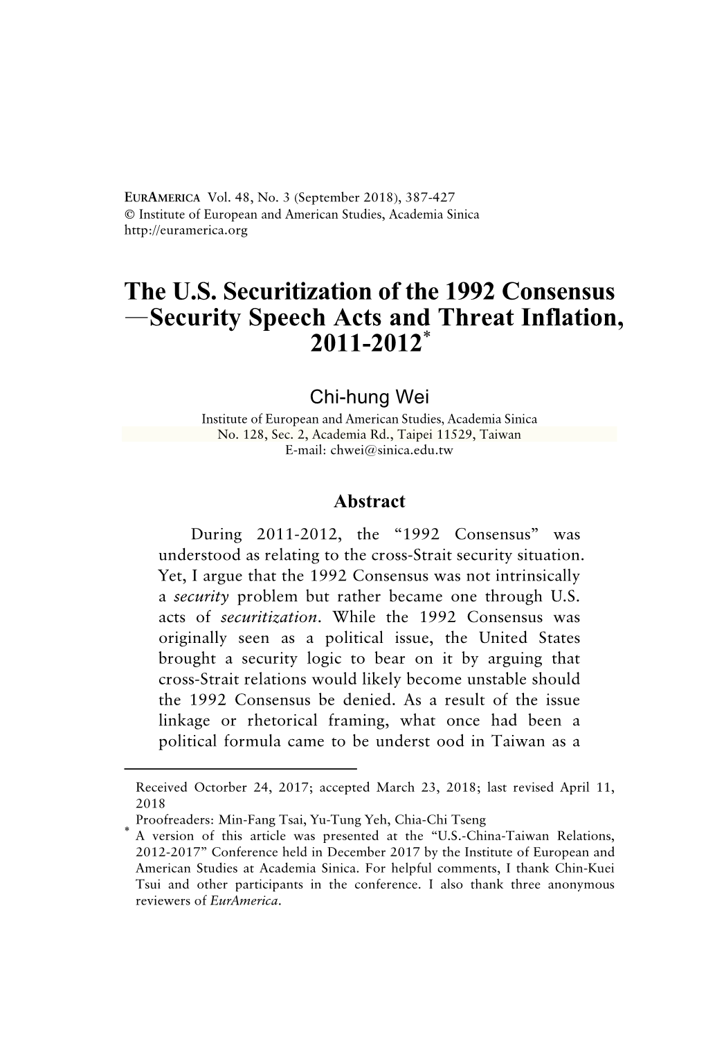 The U.S. Securitization of the 1992 Consensus—Security Speech Acts