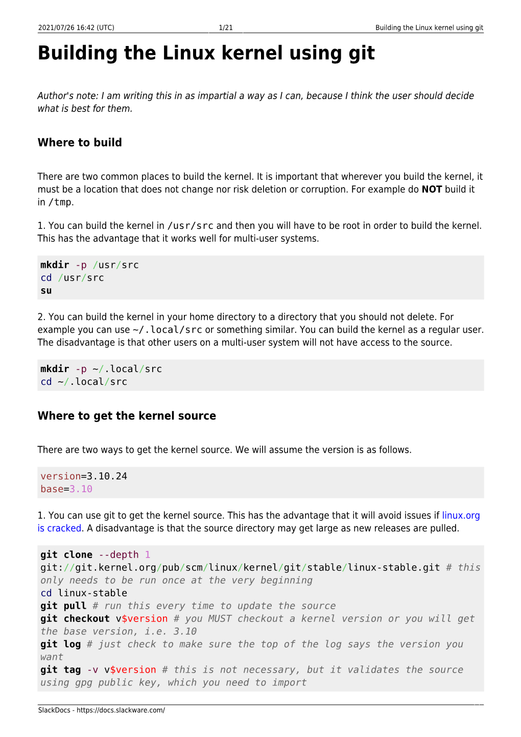 Building the Linux Kernel Using Git Building the Linux Kernel Using Git