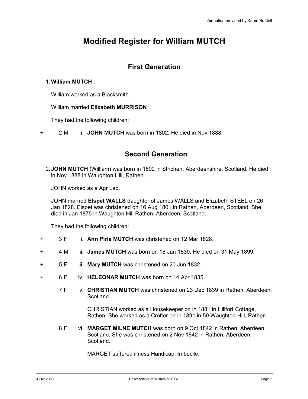 Modified Register for William MUTCH