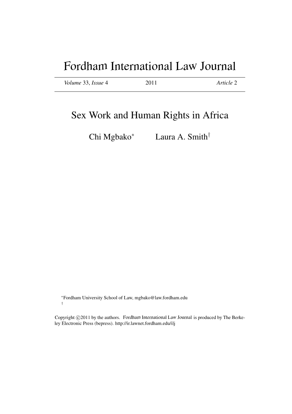 Sex Work and Human Rights in Africa