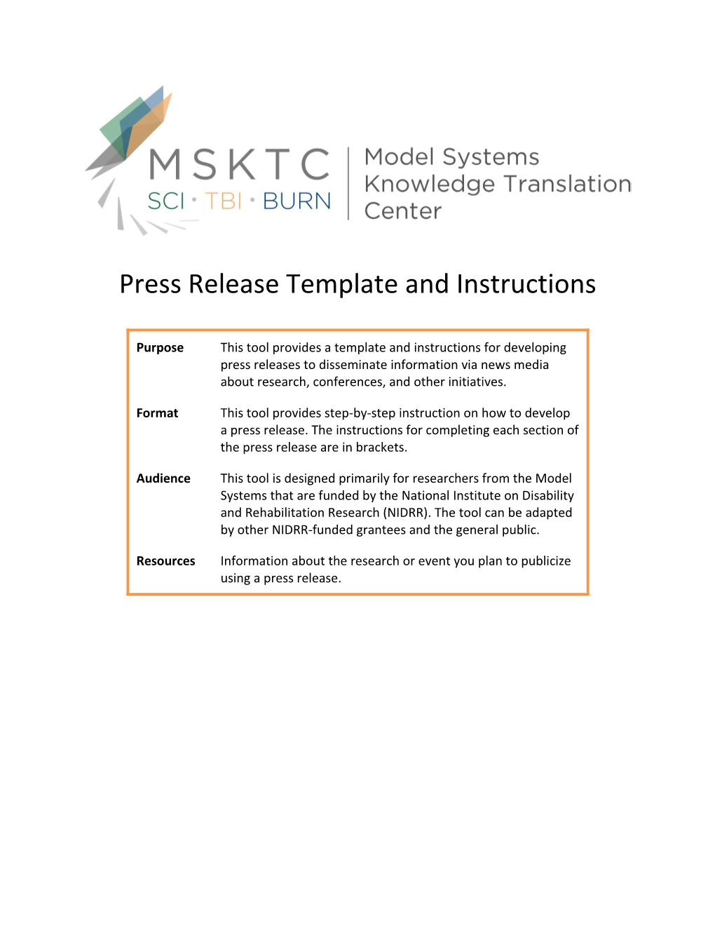 Press Release Template and Instructions