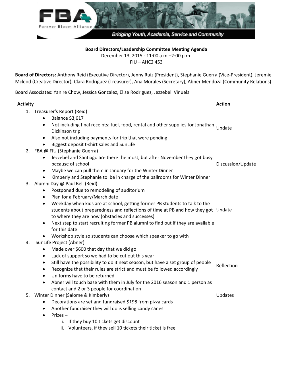 Board Directors/Leadership Committee Meeting Agenda