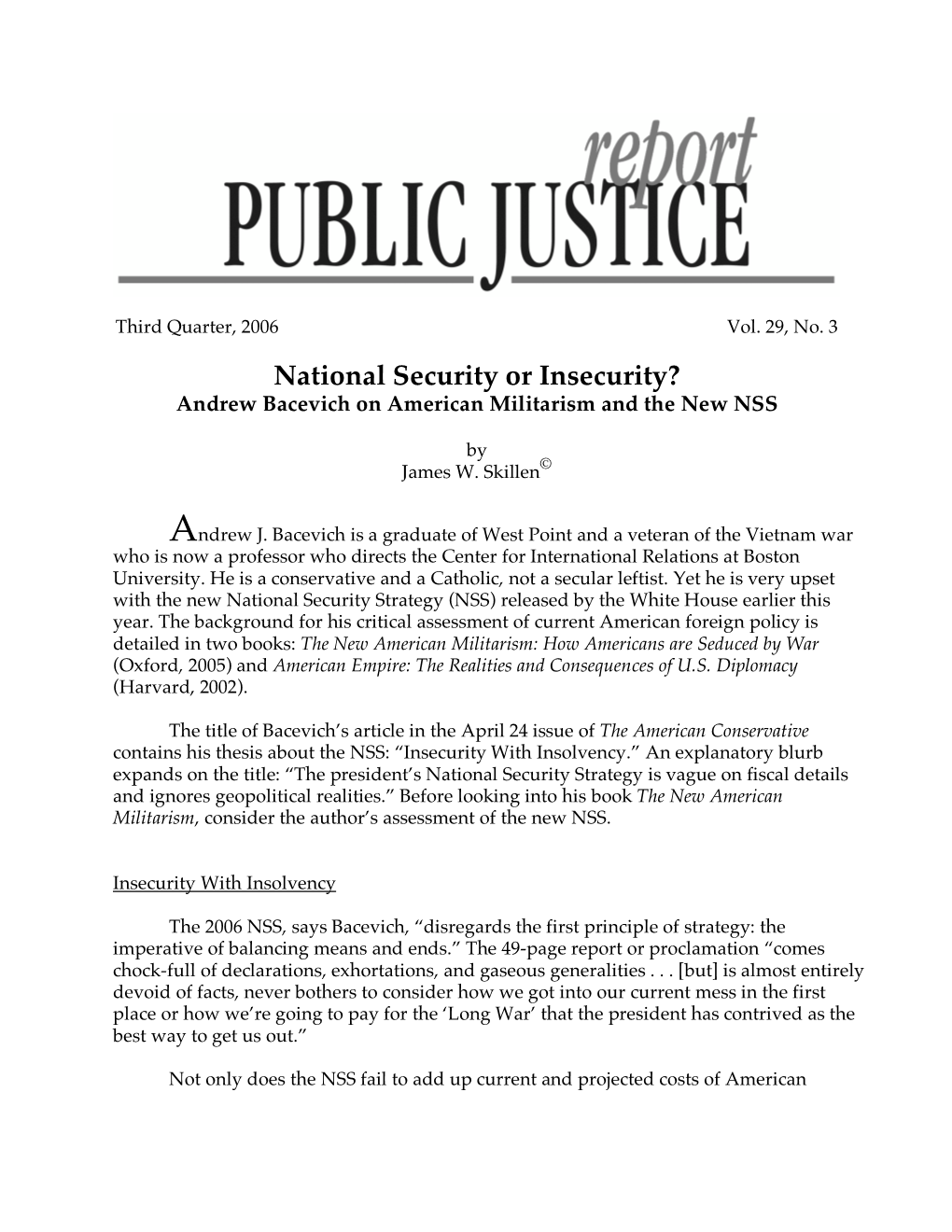 National Security Or Insecurity? Andrew Bacevich on American Militarism and the New NSS