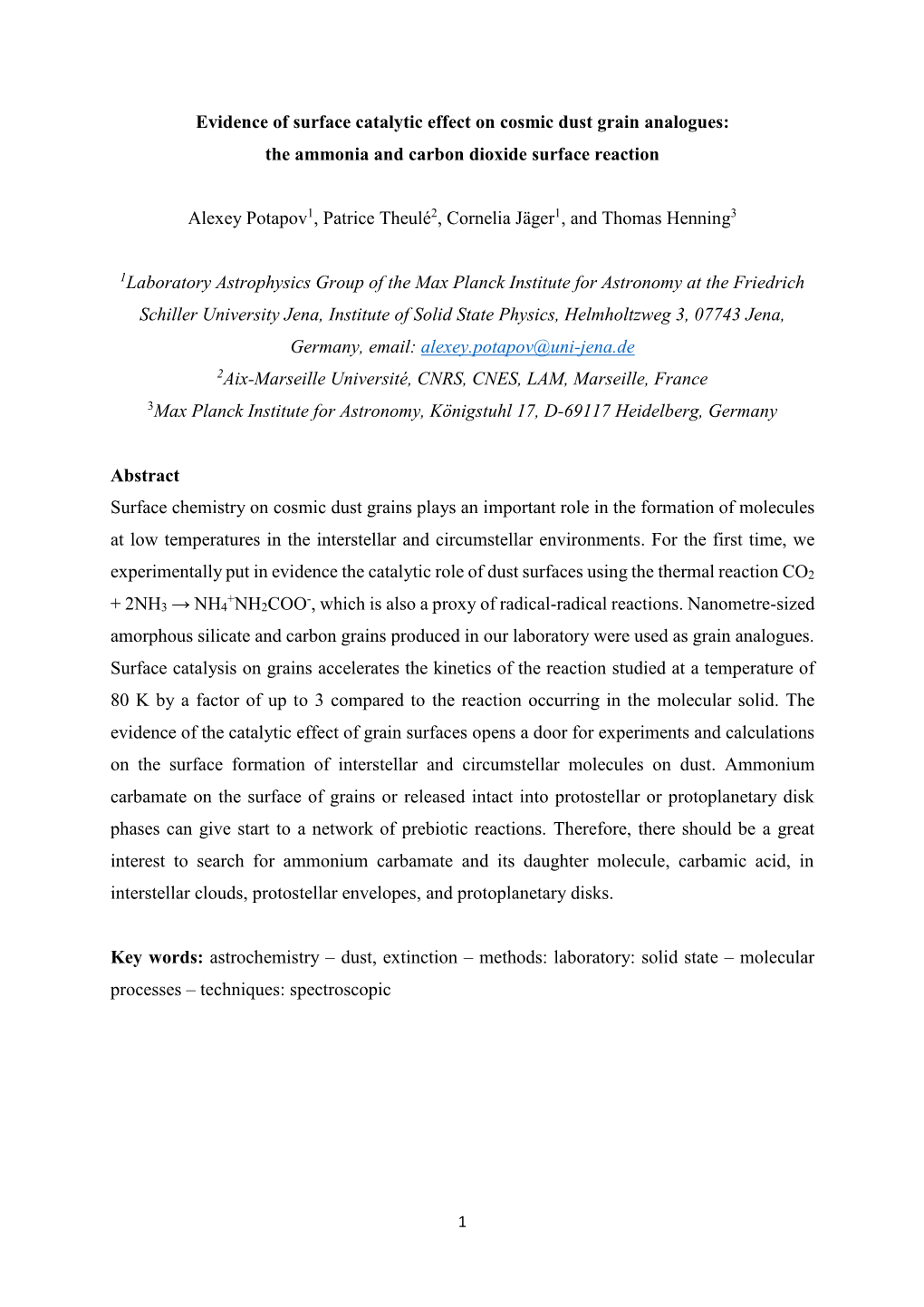 The Ammonia and Carbon Dioxide Surface Reaction Alexey Po