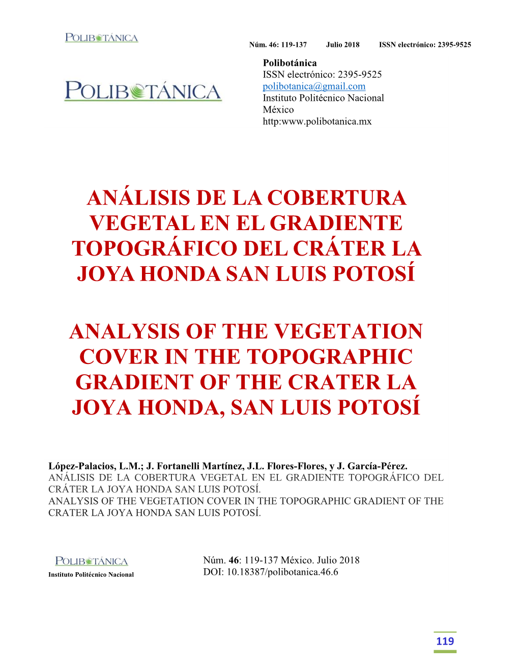 Análisis De La Cobertura Vegetal En El Gradiente Topográfico Del Cráter La Joya Honda San Luis Potosí