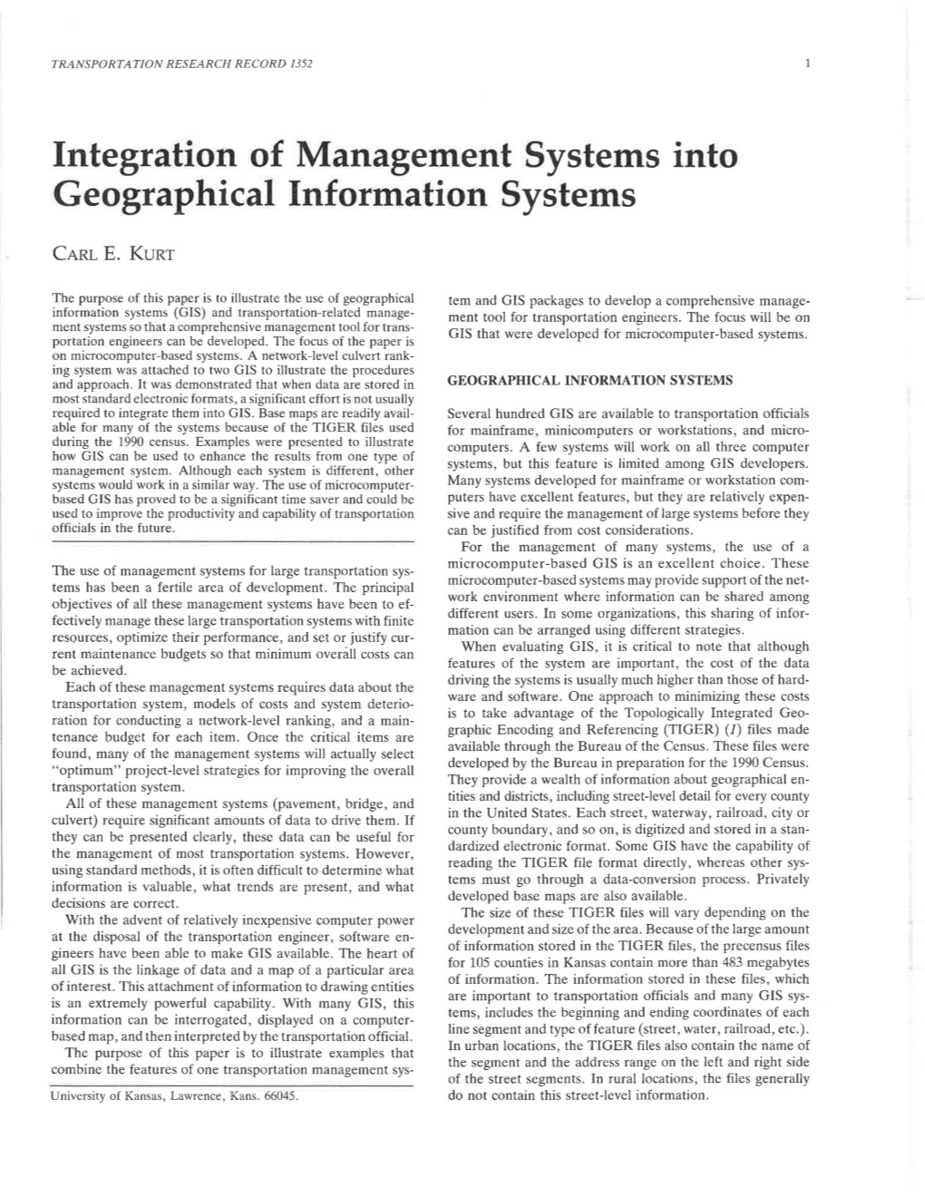Integration of Management Systems Into Geographical Information Systems