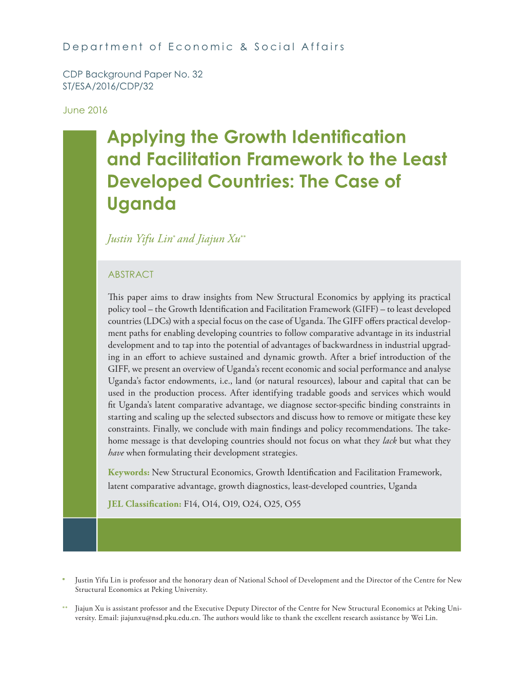 Applying the Growth Identification and Facilitation Framework to the Least Developed Countries: the Case of Uganda