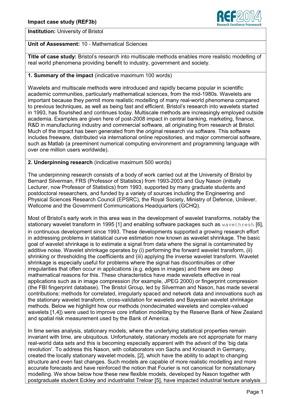 Mathematical Sciences Title of Case