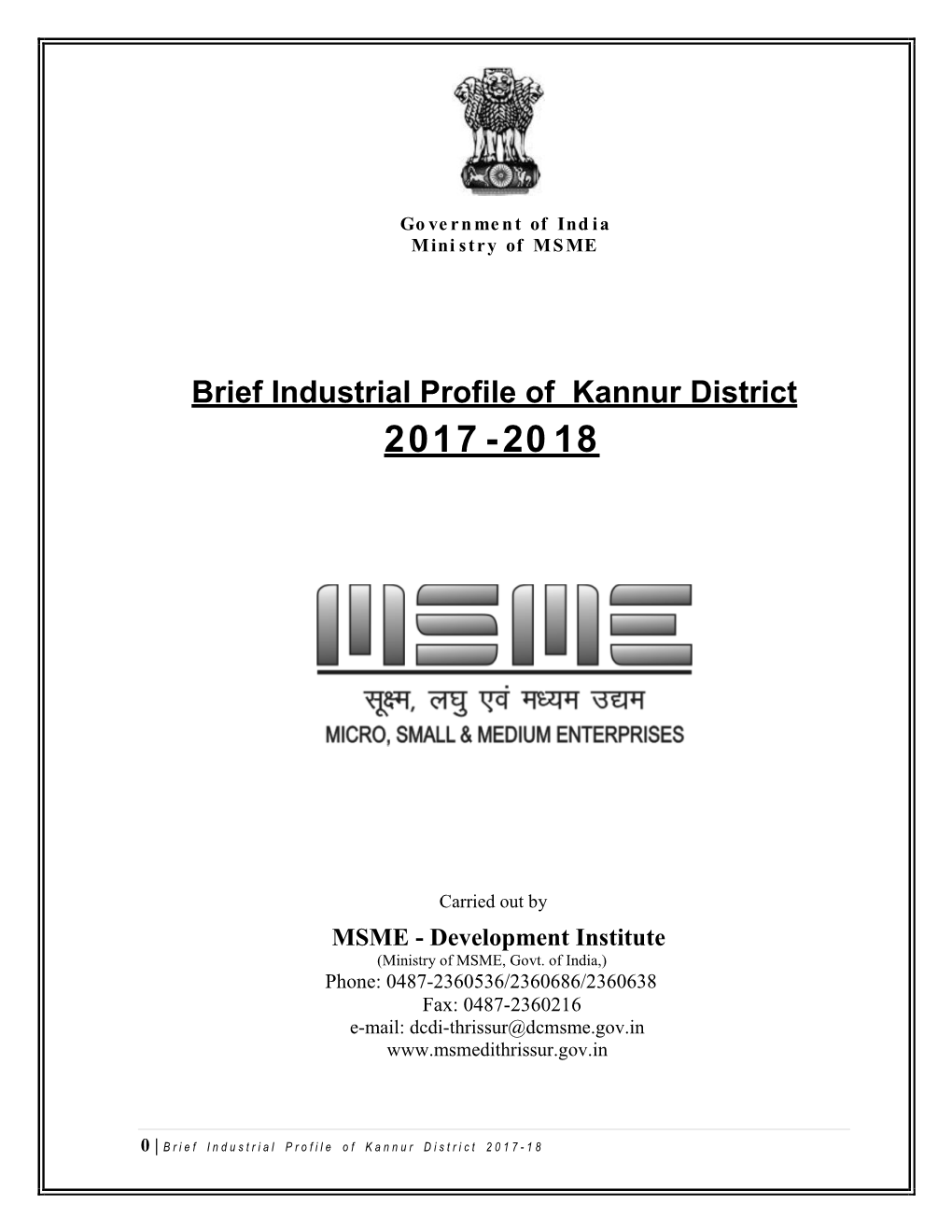 Brief Industrial Profile of Kannur District 2017 - 20 18