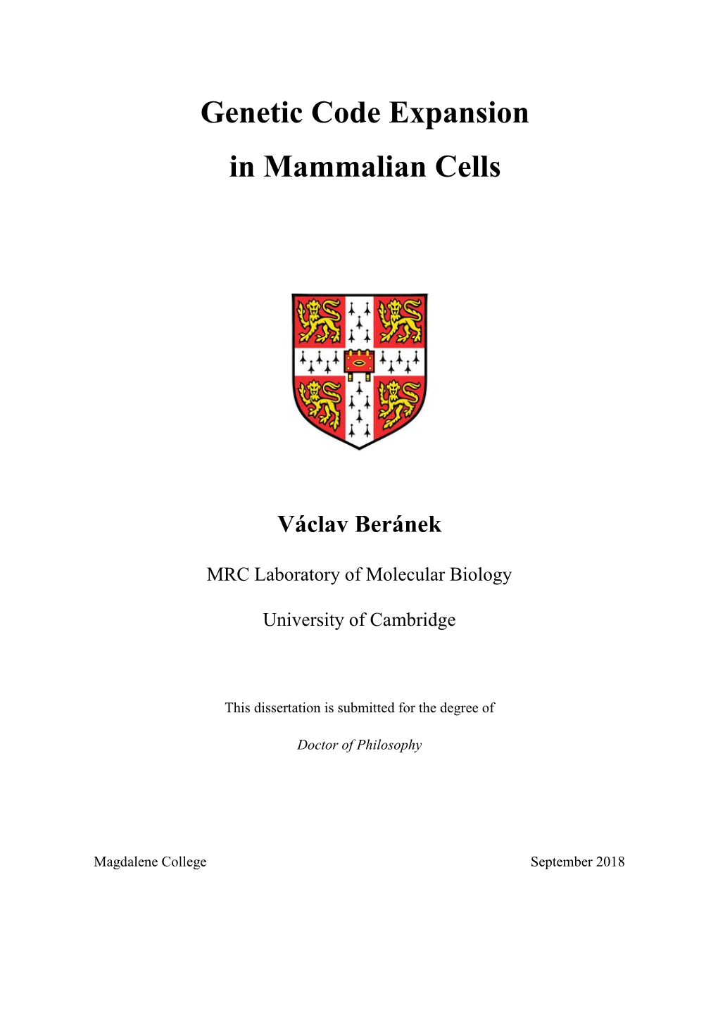 Genetic Code Expansion in Mammalian Cells