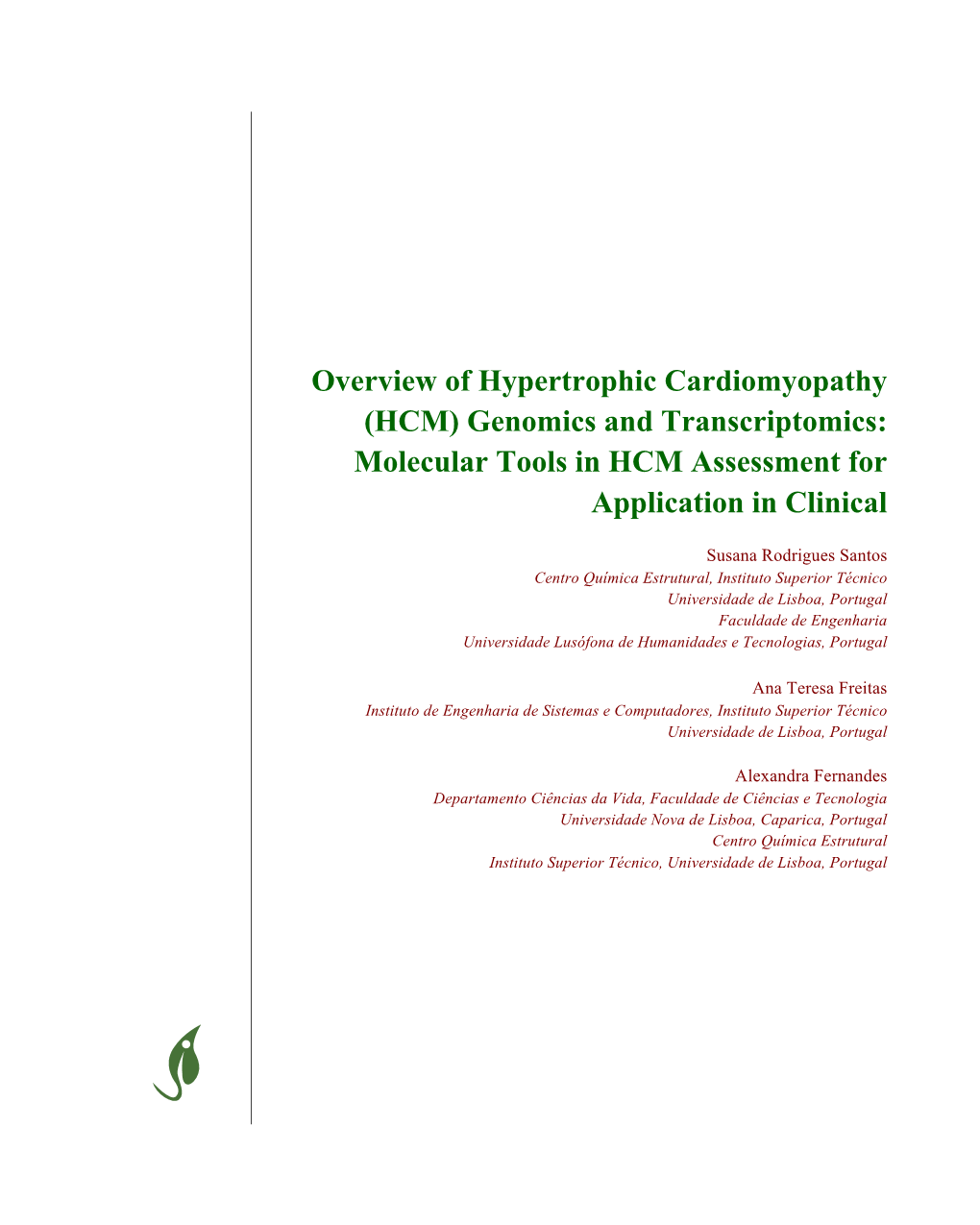 Overview of Hypertrophic Cardiomyopathy (HCM) Genomics and Transcriptomics: Molecular Tools in HCM Assessment for Application in Clinical